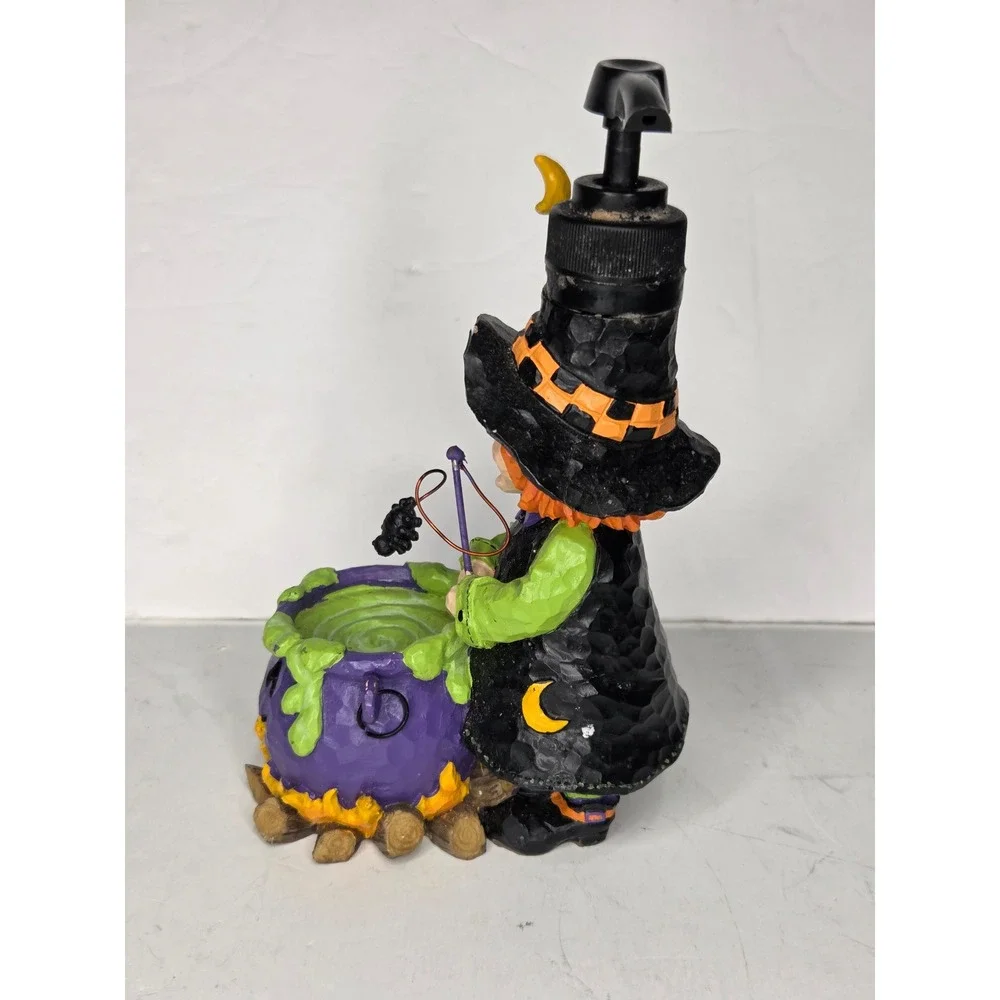 VTG Halloween Witch Cauldron Soap Dispenser Resin Figurine Purple Jack-O-Lantern
